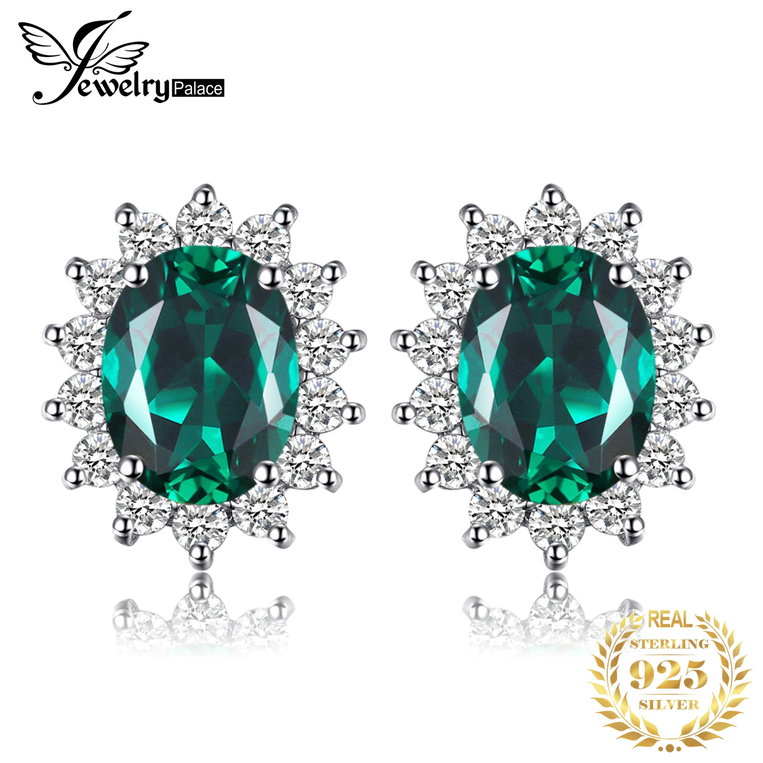

JewelryPalace Kate Middleton Simulated Green Emerald 925 Sterling Silver Stud Earrings Princess Diana Gemstone Crown Earring