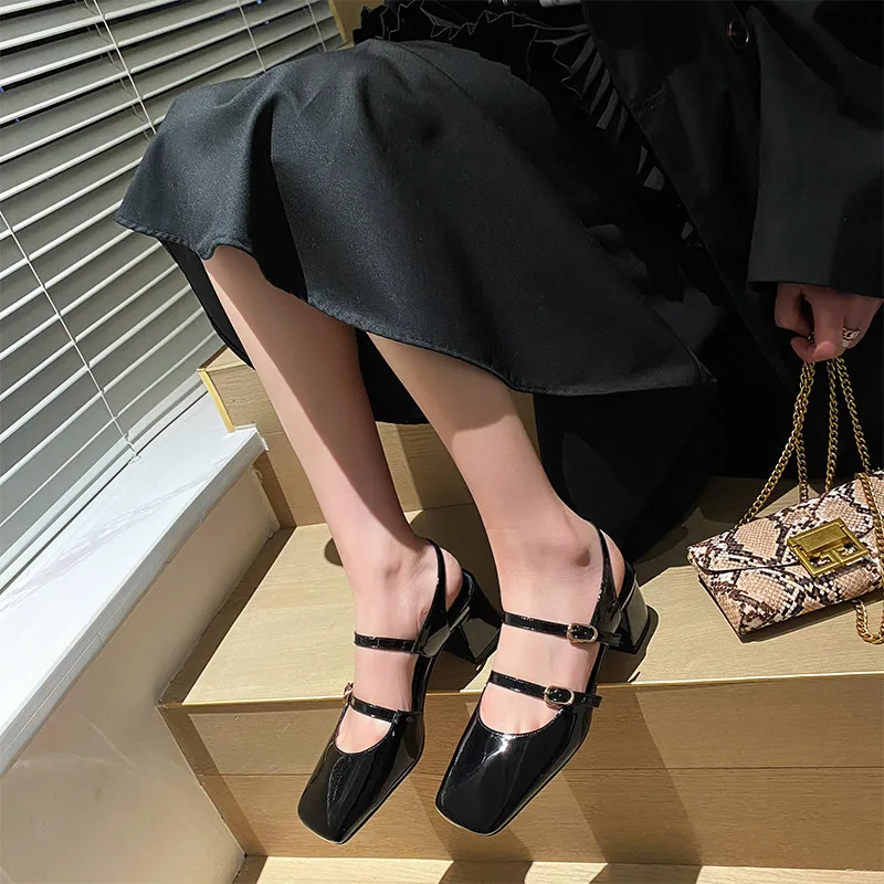 

FEDONAS Metal Buckle Shoes Woman Heels Top Quality Genuine Leather Square Toe Thick Heels Women Office Shoes Baisc Lady Pumps