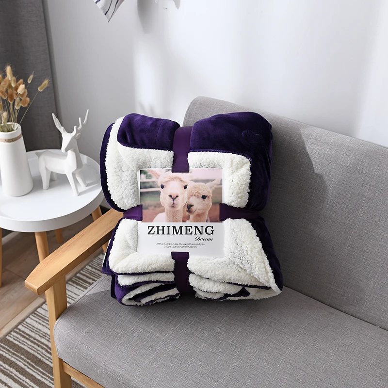 Dark purple Одноцветное Коралловое кашемировое Двухслойное одеяло, зимнее утолщенное теплое одеяло для кровати, многофункциональное портативное дорожный плед - Цвет: Dark purple