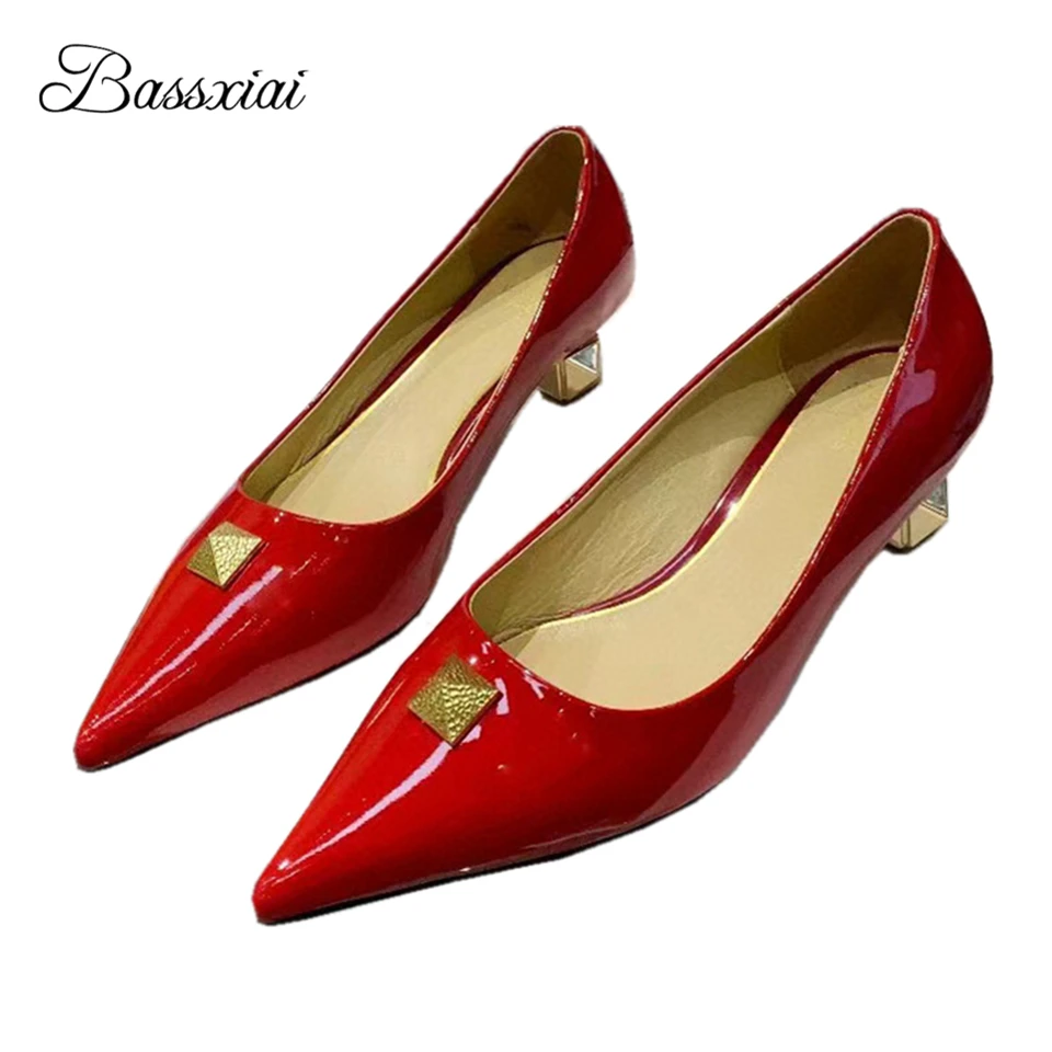 

Sexy Rivet Heel Dress Shoes Woman Patent Leather Slip-on Lazyman Mules Spring Autumn Point Toe Outwear Women Pumps