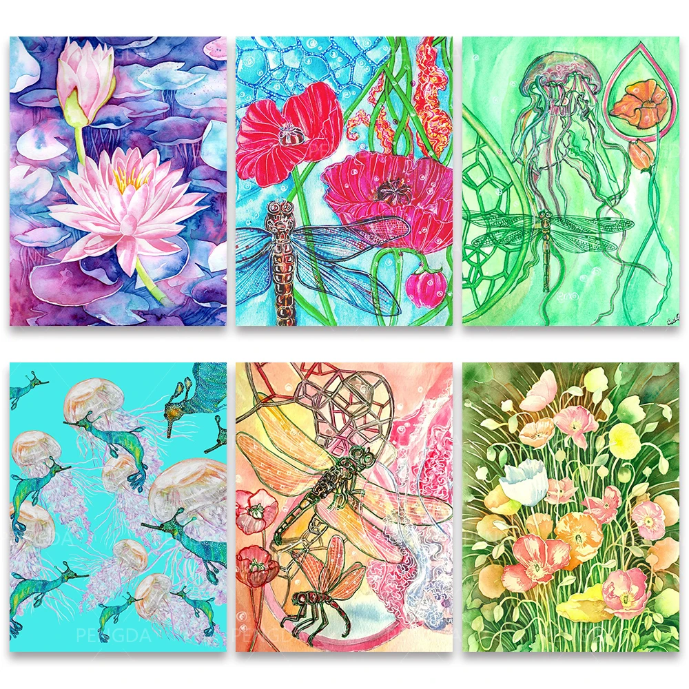 

Алмазная картина 5D «сделай сам», вышивка с цветными стразами, домашний декор, картина насекомых, полноразмерная, круглая, с рисунком лотоса, ...