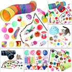 Игрушки для домашних животных, котят, набор игрушек, складные туннели для кошек, кошка, искусственная кожа, Интерактивная перьевая игрушка, пушистая мышь, мерцающие шары