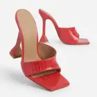 Шлепанцы женские на квадратном каблуке 10,5 см, пикантные сандалии без задника, высокий тонкий каблук, модная летняя обувь