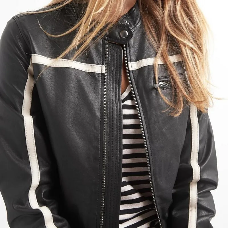 Женская короткая байкерская куртка из натуральной кожи с карманами|Кожаные