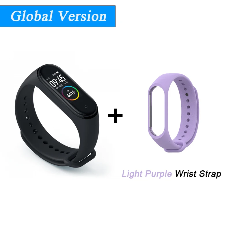 Глобальная версия Xiaomi mi Band 4 Smart mi band 4 водонепроницаемый пульсометр фитнес 135 мАч Bluetooth 5,0 0,9" AMOLED экран - Color: Add LightPurpleStrap