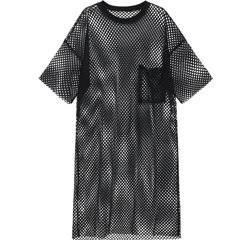 

QING MO 2021 New Summer Women Clothing Mesh Design Dress Thin Loose Casual Dress TT005Q