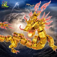 huiqibao 1314pcs gold ninja dragon model building blocks with 4 figures city bricks educational toy for children