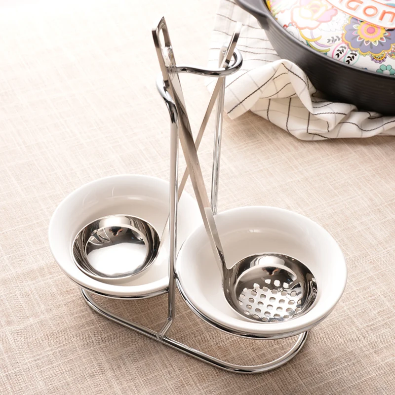 Новая двойная суповая ложка из нержавеющей стали с металлической стойкой