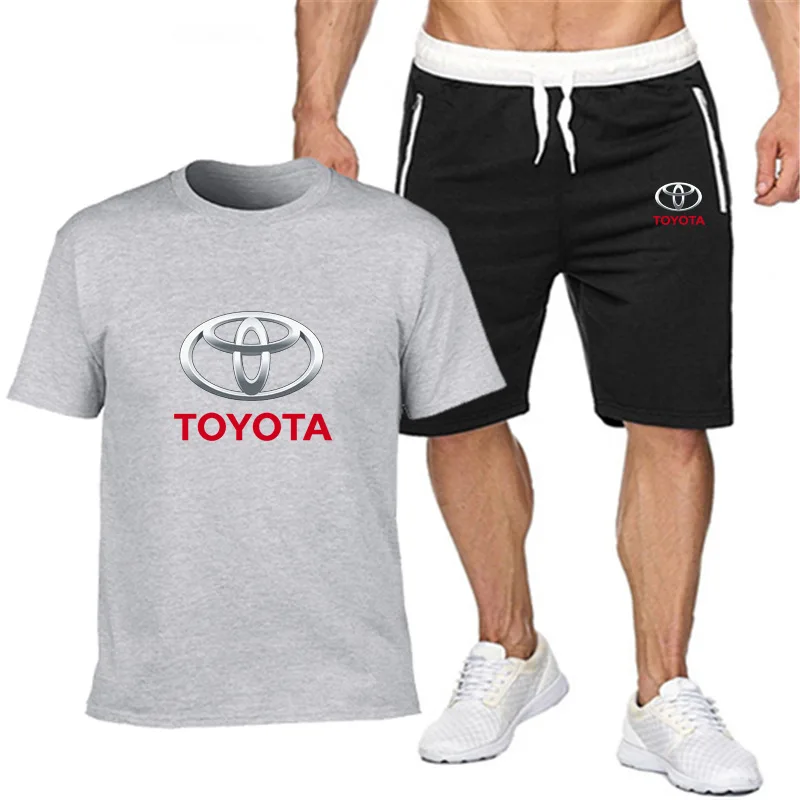 

New Summer Mens Toyota Car Logo Tracksuit Cotton Short-Sleeved T-Shirt+Shorts Casual Sportswear Fitnessclothes Male Suit