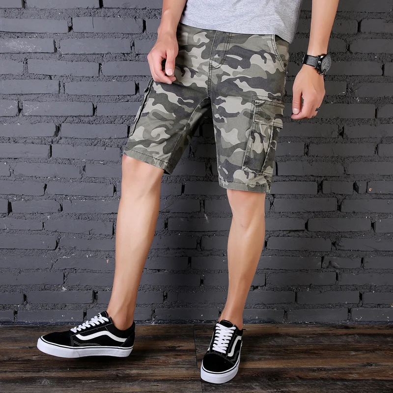 

Summer Mens Baggy Multi Pocket Military Camo Shorts Cargo Loose Hot Breeches Male Camouflage Bermuda Shorts Streetwear