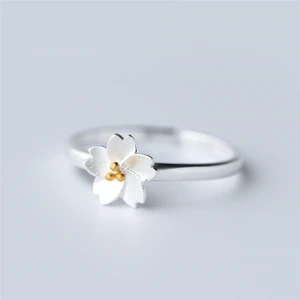 Художественный цветок вишни ручной работы 925 стерлингового серебра темперамент личности женский изменяемый Размер просвета кольца SRI059