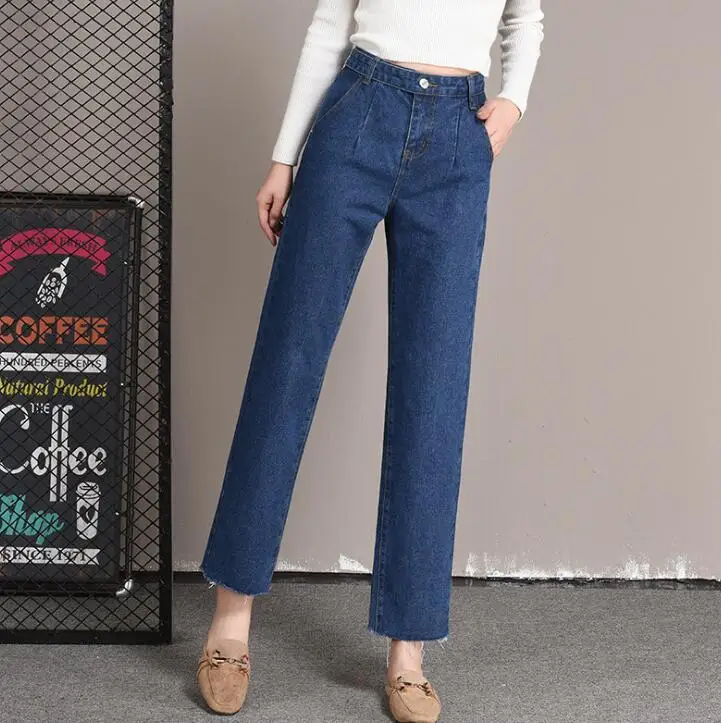 Модные джинсовые брюки с широкими штанинами женские синие свободные джинсы