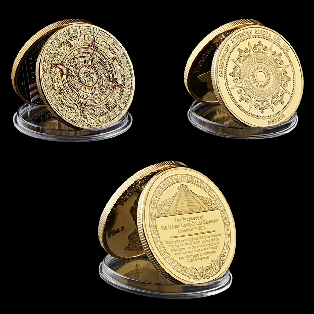 

Mexican Maya Aztec Calendar Art Prophecy Culture Gold Plated Commemorative Metal Token Coin Collectibles