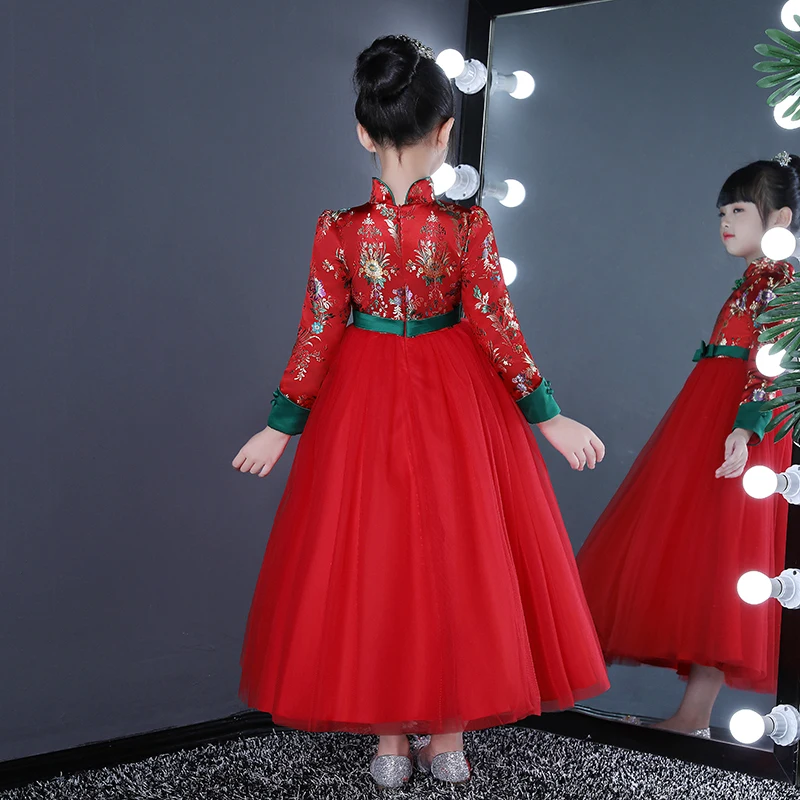 Элегантное платье с цветочным принтом для девочек свадебное принцессы длинным