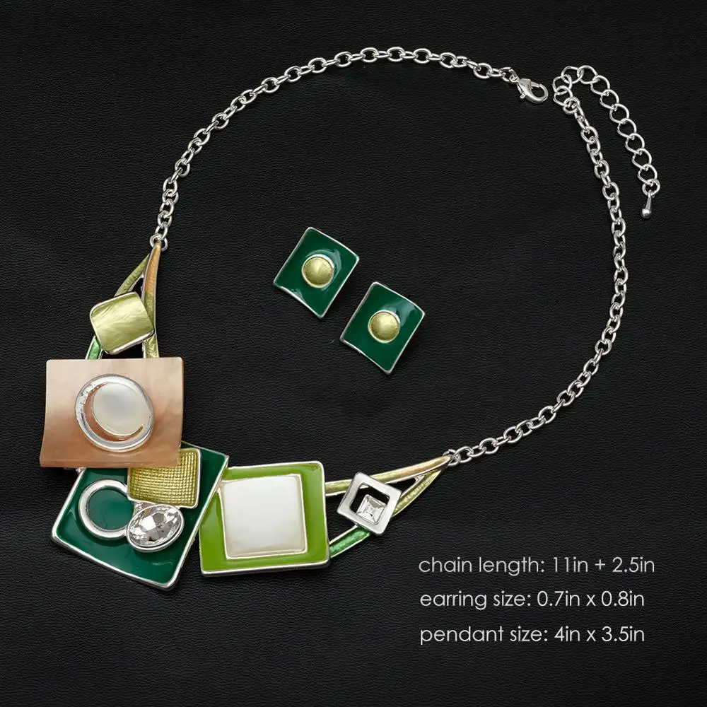 Комплект ювелирных изделий для женщин массивное ожерелье и серьги с эмалью