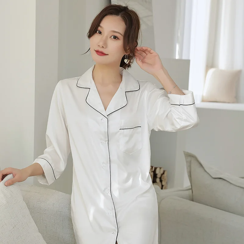 

Shirt Pajamas Robes White Womens Negligee V-Neck Top Gown Nightgown Summer Sleepwear Turn-down Collar Sleepshirts Dress Homewear