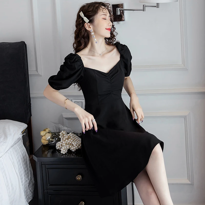 

Sexy Women Short sleeve Dress V Neck Temperament Slim Waist black Dresses New 2020 Summer Party Dresses sexy dress