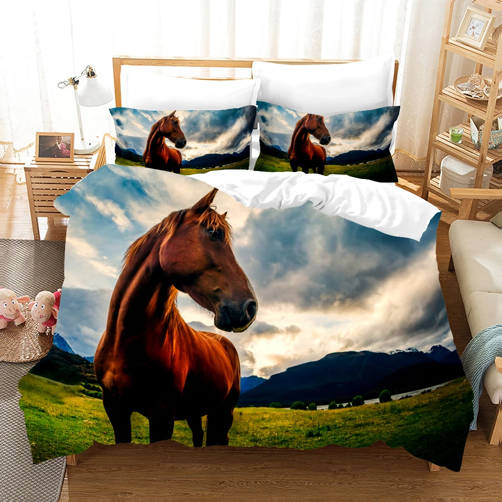 

3D Cool Horse Bedding Set Aniaml Duvet Cover And Pillow Case Comforter Cover Adult Kids Bedclothes Deocr Bed Linens