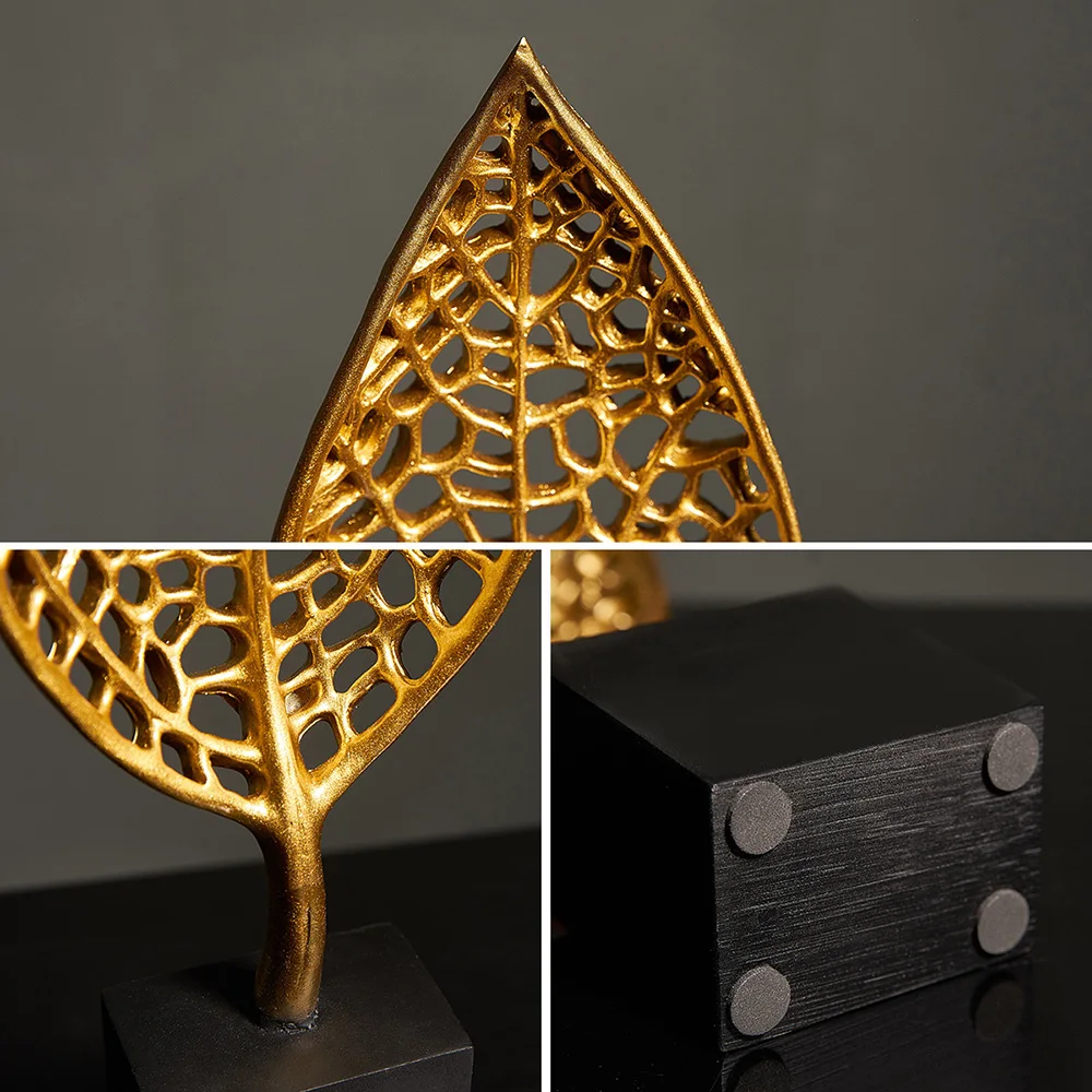 

CREATIVITY MODERN SCULPTURE FIGURINE GOLD PLANT ORNAMENT OFFICE HOME DESK DECORATION ACCESSORIES LIVING ROOM RESIN CRAFT GIFT