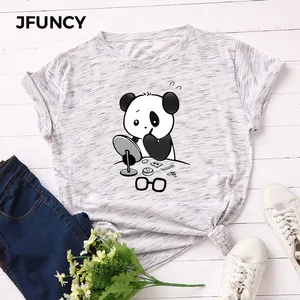 JFUNCY Летняя женская футболка с пандой, модная женская футболка с коротким рукавом и круглым вырезом из 100% хлопка, новые повседневные топы