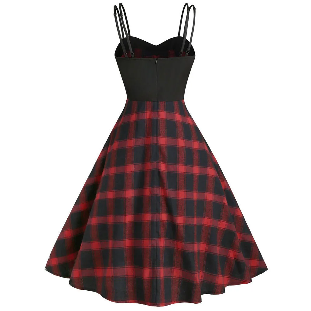 Винтажное зеленое красное клетчатое платье женское ТРАПЕЦИЕВИДНОЕ без рукавов