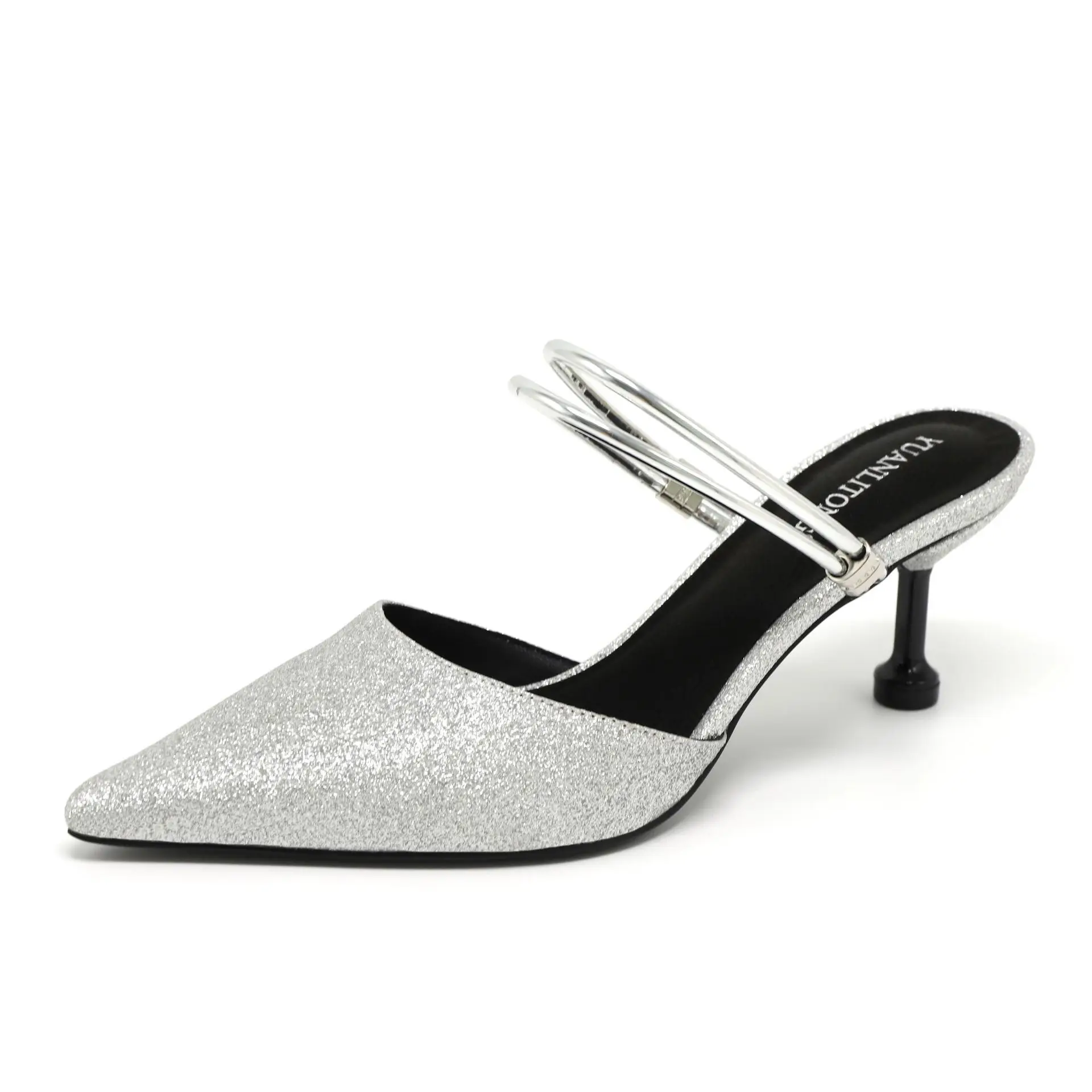 

Женские туфли-лодочки на высоком каблуке 6 см, с острым носком и блестками