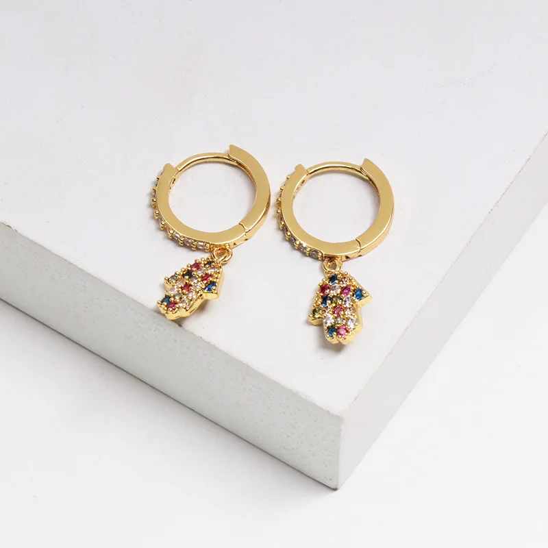 Дизайн CZ Hand Shaped Drop Богемские серьги-подвески этнические эффектные маленькие медные серьги модные золотые ювелирные изделия