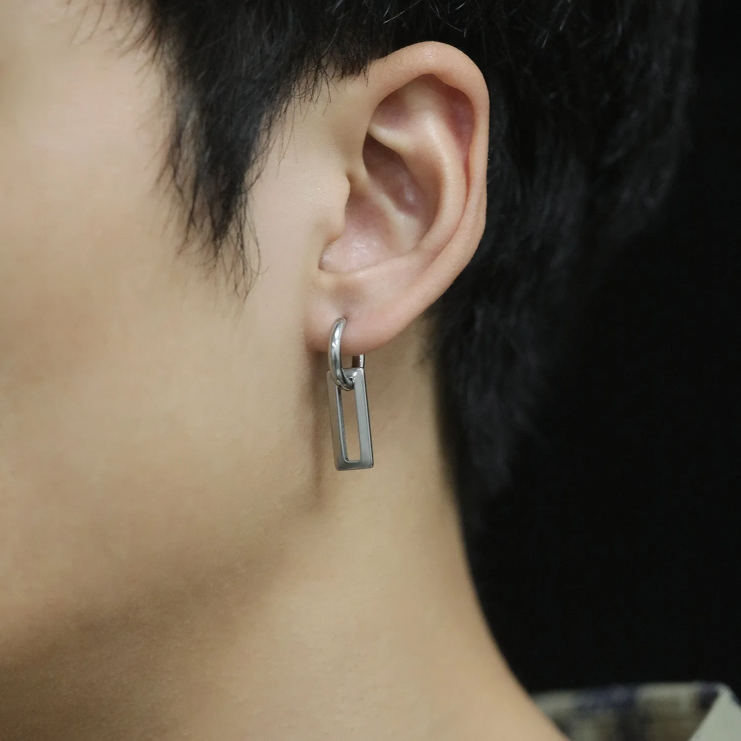 

Charms Kpop Geometric Rectangle Men Women's Hoop Earrings Minimalism Small Surgical Steel Jewelry Wholesale Earrings For Teens