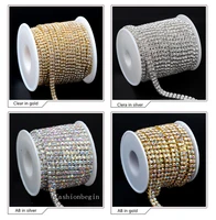 10yard 2 rows ss6 ss8 ss12 ss16 crystal clearab rhinestones goldsilver plated cup claw close chain sew on trim cake decoration