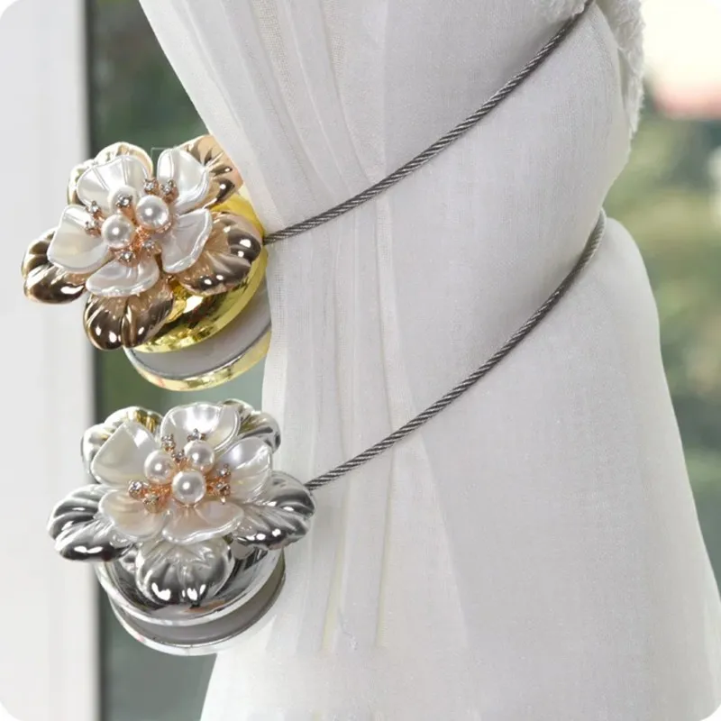 Занавески с магнитной пряжкой золотые серебряные цветочные стальные