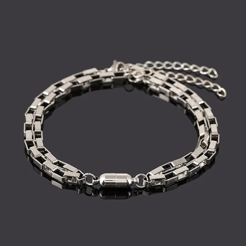 

2pcs Stainless Steel Magnetic Couple's Bracelets Attractive Chain Bracelet for Men Women Magnet Lovers Jewelry Gifts Adjustable