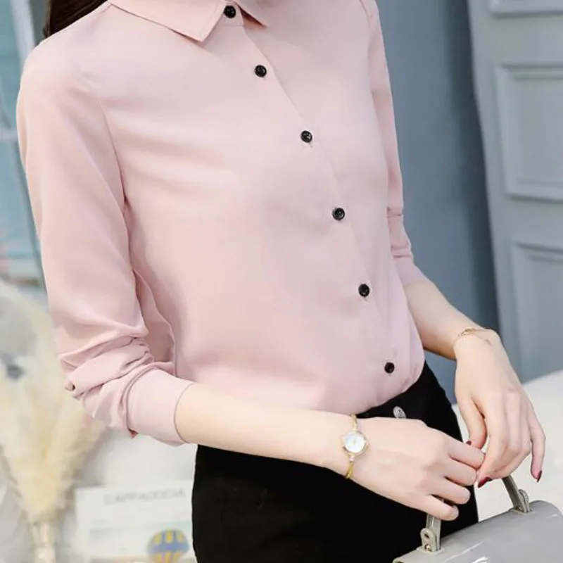 

Shirts Women Ulzzang Work Wear New Korean-style Long-sleeved Thin Fashionable Leisure Chiffon Spring Summer Solid Womens Blouses