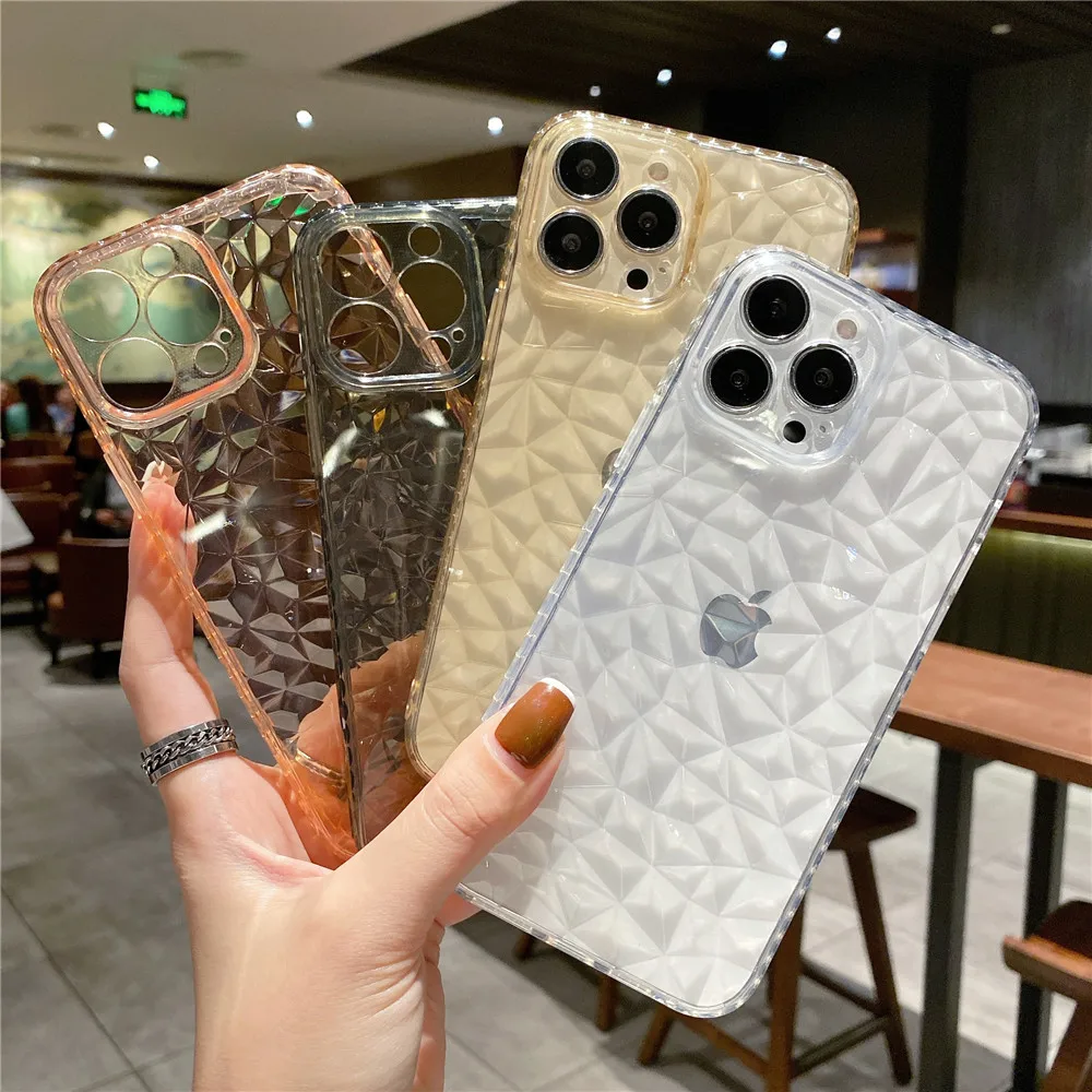 

Diamond Transparent TPU Phone Case For iPhone 13 12 11 PRO MAX XS X XR 7 8 PLUS Silicone Soft Frame Fall-anti Protective Cover