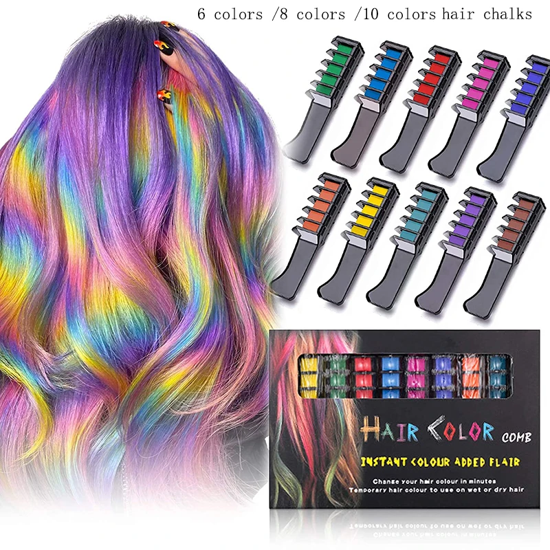 

6/8/10 Color Hair Chalk Matte Color Set Temporary Disposable Hair Dyeing Comb Fashion and Colorful Temporary Hair Chalk Comb
