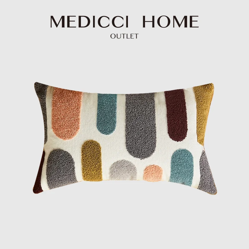 

Medicci Home Embroidered Abstract Art Decorative Lumbar Pillow Cover Modern Nordic INS Style Cushion Case For Couch Sofa Bed