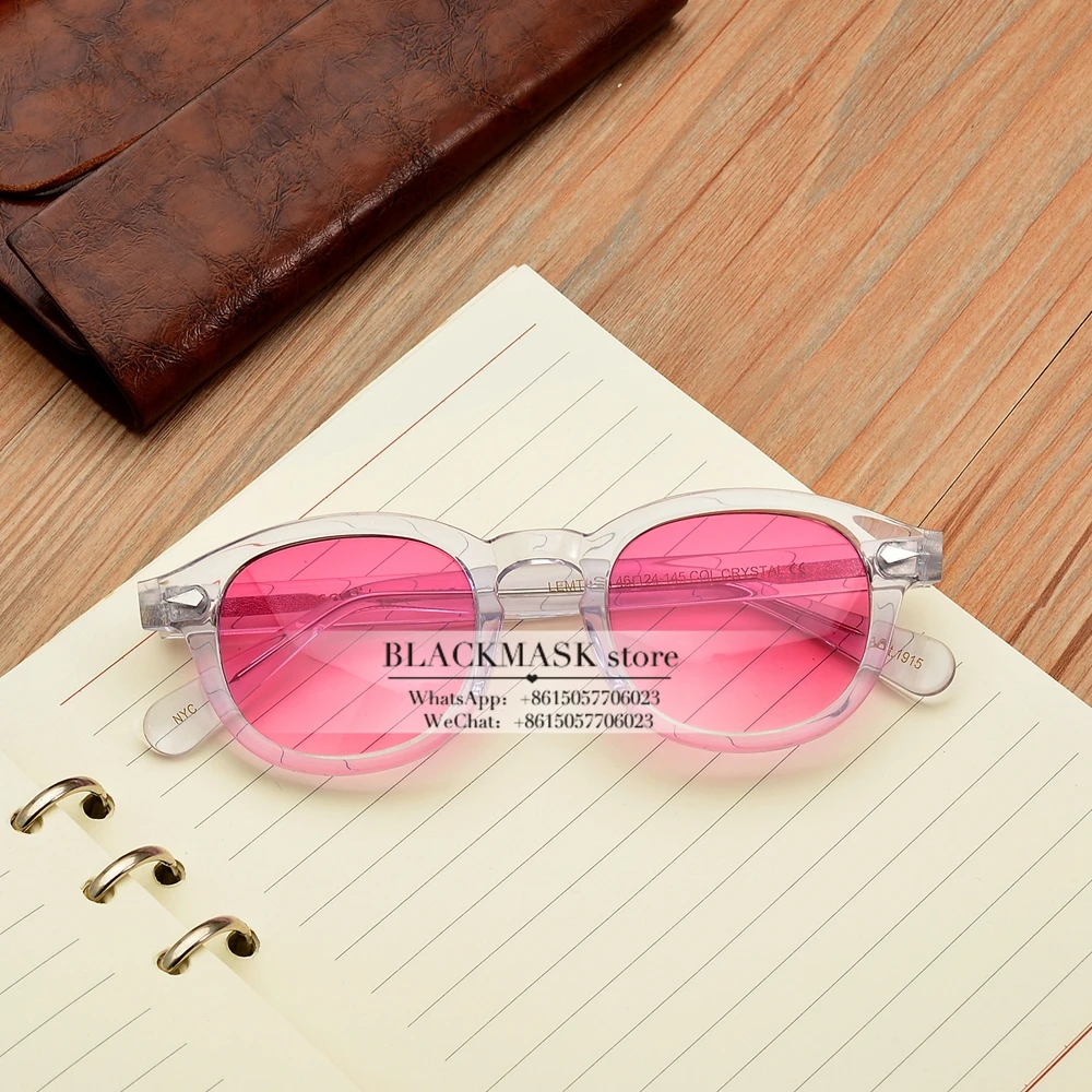 clear vs pink white Новинка, винтажные Круглые Солнцезащитные очки из ацетата, lunette soleil femme, Ретро стиль, брендовые дизайнерские солнцезащитные очки для женщин и мужчин, oculos de sol, красные линзы - Цвет линз: clear vs pink white