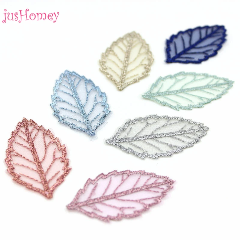 

100PCS Chic Chiffon Embroidery Tree Leaf Appliques Artificial Leaf Patches Accessory for DIY Jewelry Making, Earring, Garlands