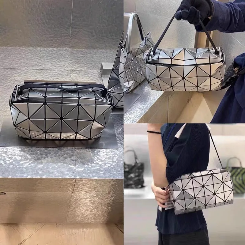 

2021 New Miyake Small Square Bag Geometric Rhombic Laser Shoulder Slung Box Camera Pillow Handbag Life.