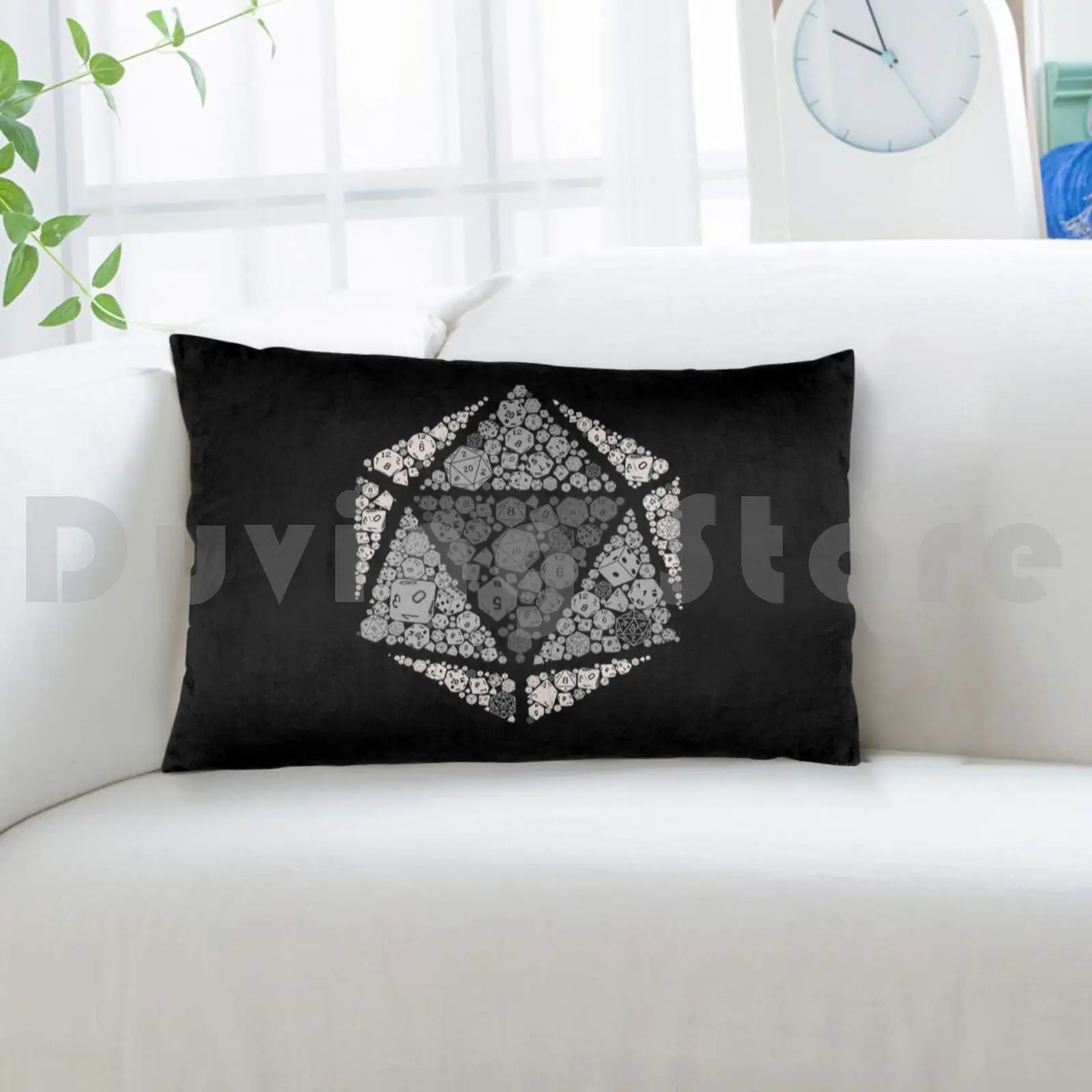 Чехол-Подушка D20 с принтом 35x50 кости Dnd Nerd Geek D4 D6 D8 D12 D10 черно-белый Вектор для