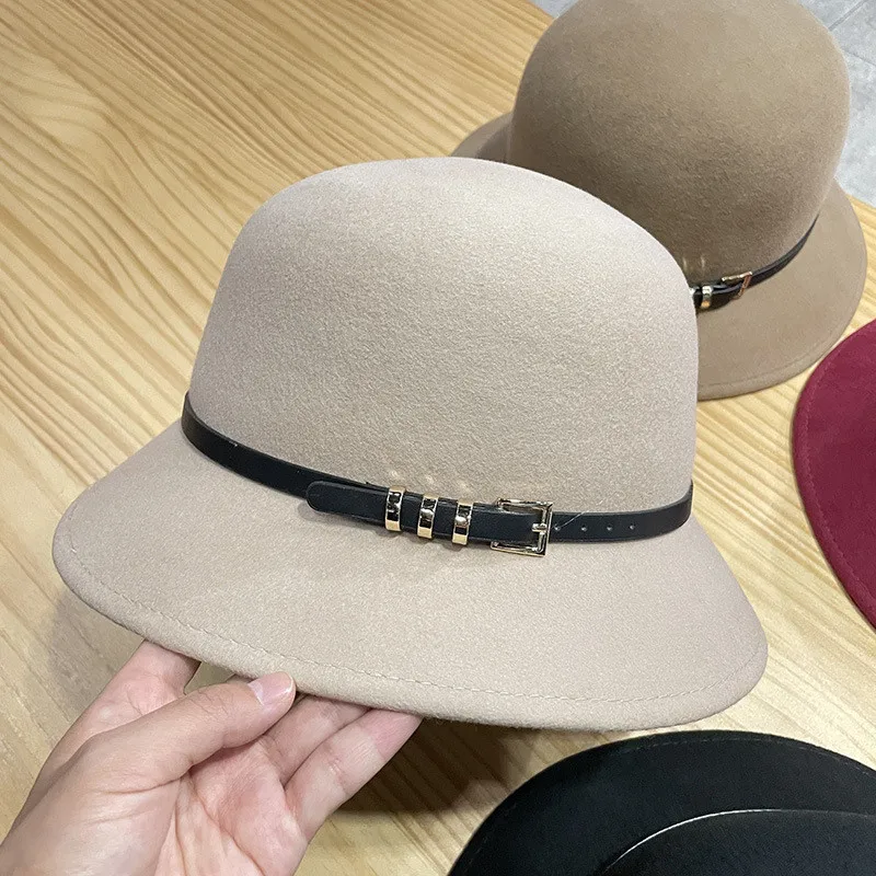 

202109-chenxing autumn winter wool belt rhinestone lady bucket cap women leisure hat