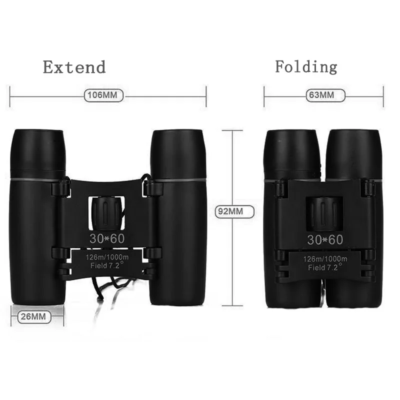 

30X60 Folding Binoculars with Low Light Portable Night Vision Wide-angle Big Eyepiece Zoom Telescope for Outdoor Hunting
