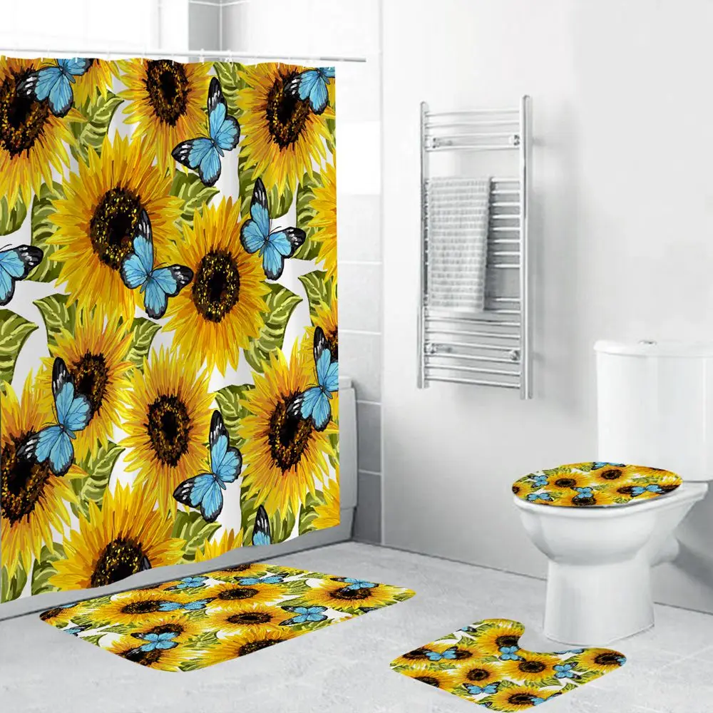 Набор для ванной Dafield с занавеской душа и ковриками набор декоративными цветами