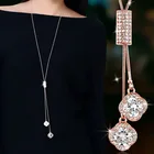 Женское ожерелье с подвеской, модное ожерелье с кристаллами, Листья клевера, длинная плетеная цепочка на свитер