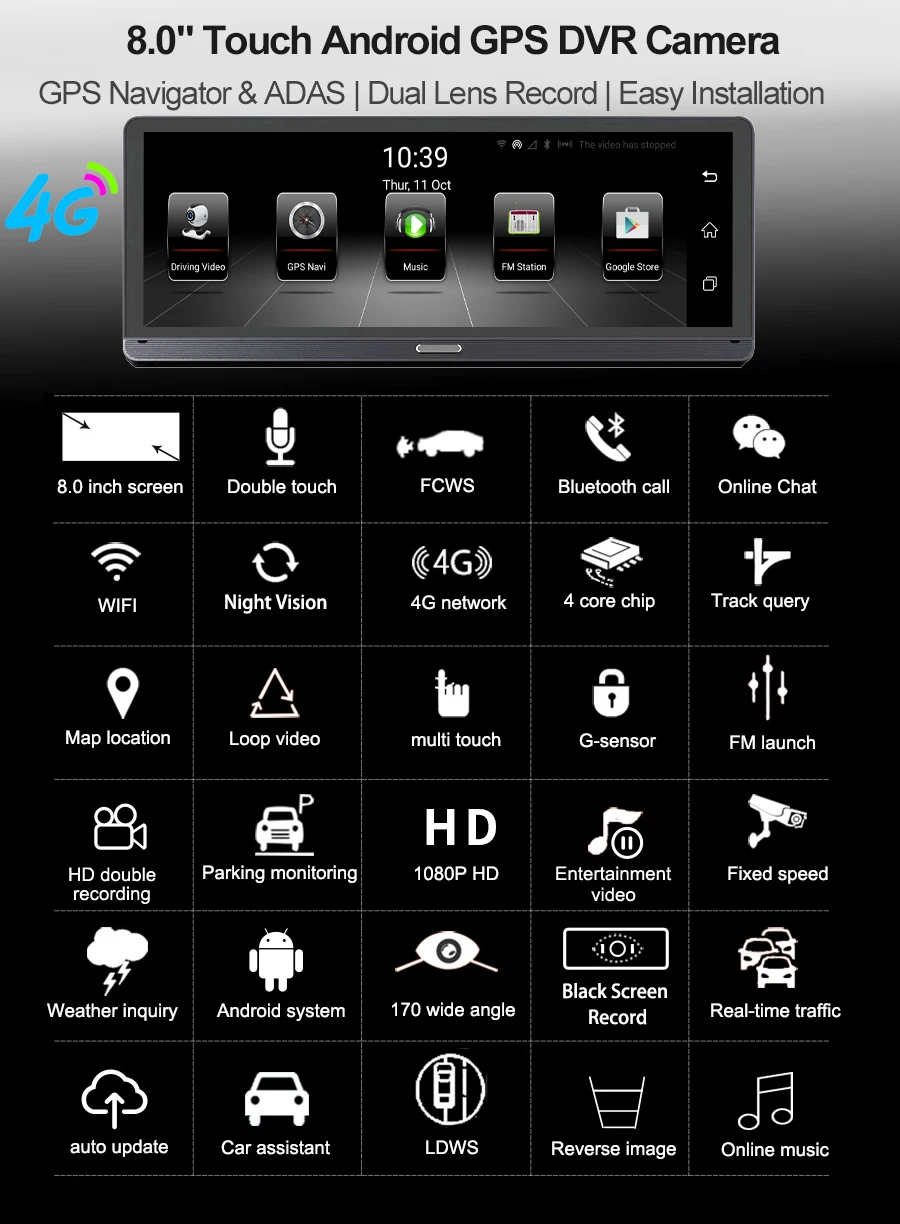 " ips экран ADAS Автомобильный видеорегистратор Камера 4G dvr gps навигатор Android 5,1 автомобильный рекордер 1080P HD камера ночного видения камера заднего вида
