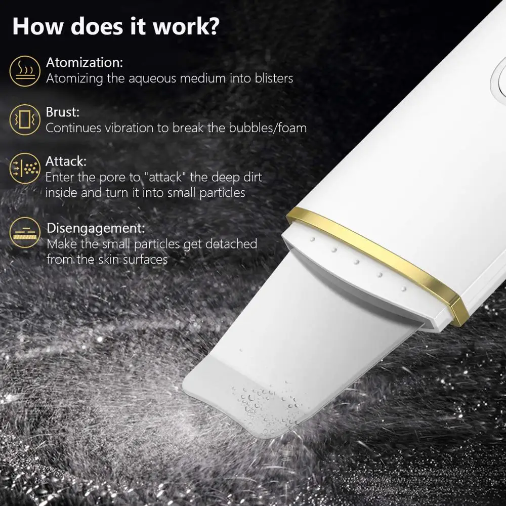 ultrasonic skin scrubber vibration face spatula blackhead remover facial scrubber shovel clean cavitation peeling facial lifting free global shipping