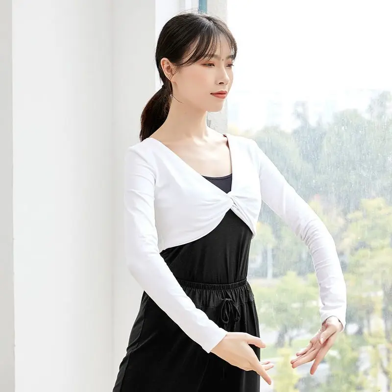 

Women's Tops Ballet Dance Practice Clothes Blouses Short Adult Black Long-Sleeved Student Artistic Examination Physical Clothing