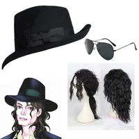 michael jackson concert dance hats classic black wide hat with jazz brim knight hats with wig high quality wool hat wool 1 1