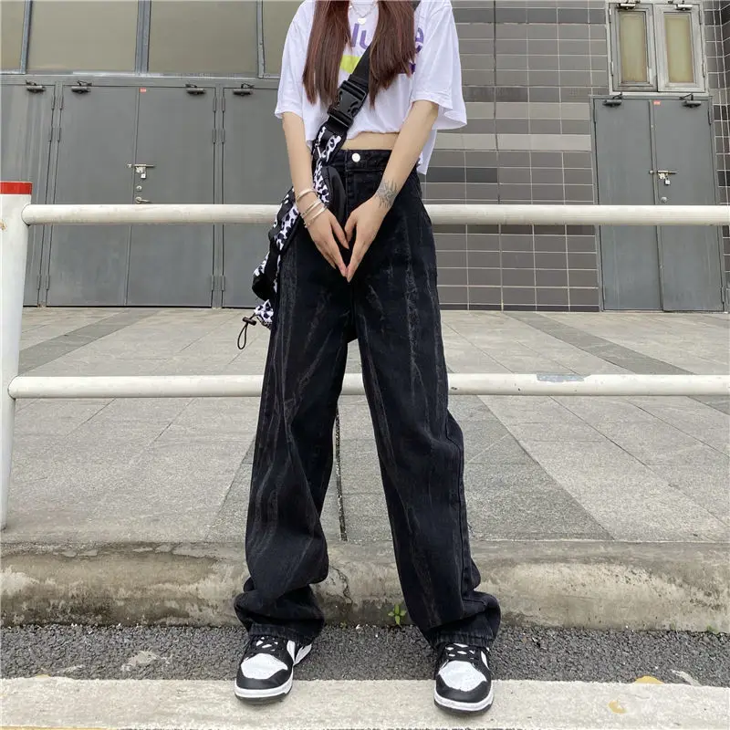 

Baggy Jean Women Wide Leg Flare Vintage Streetwear Pants Boyfriend Y2k Smudge Straight Leg Tie Dye Irregular Distressed Trousers