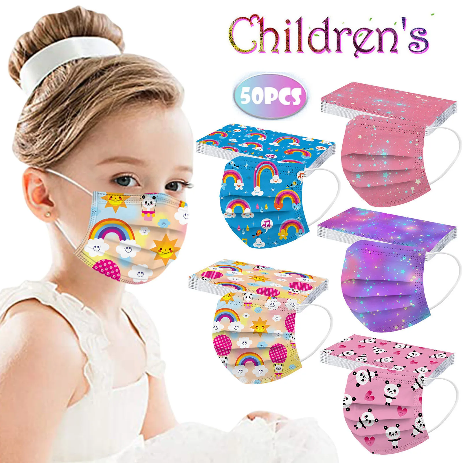 

Kids Children's Mask Disposable Face Mask Industrial 3Ply Ear Loop 50PCS Mask