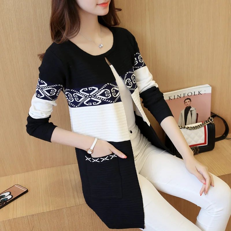 Женский длинный кашемировый свитер вязаный кардиган розового черного красного